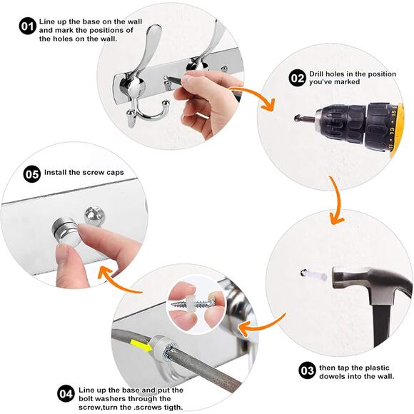 15 hook Stainless Steel Wall Mounted Coat Towel Hooks 16 inch long - Picture 6 of 8